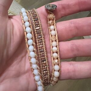 Victoria Emerson Gold and White Beaded wrap Bracelet